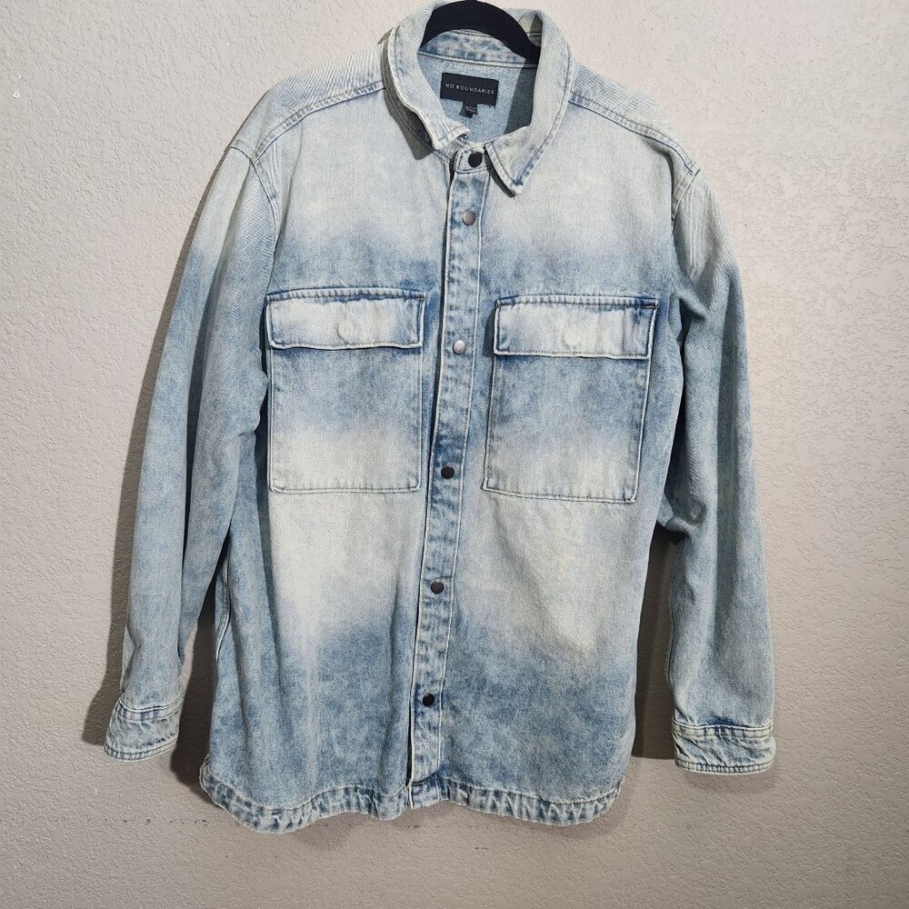 No Boundaries Acid Wash Denim Button-Up Shirt Y2K Long Sleeves Large